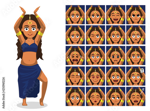 Bellydance Costume Woman Cartoon Emotion faces Vector Illustration