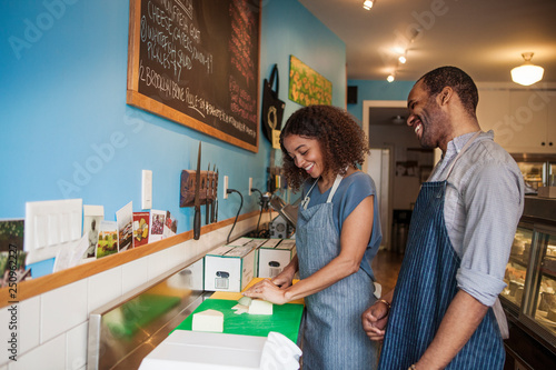 Small business owners talking indoors  photo