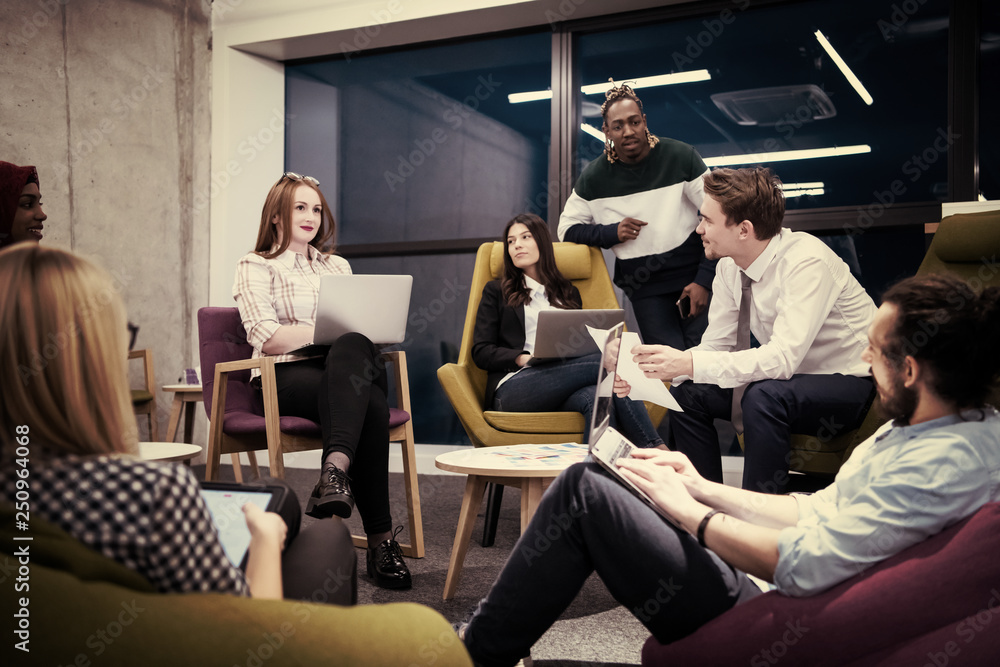 Multiethnic startup business team having meeting Multiethnic startup business team having meeting