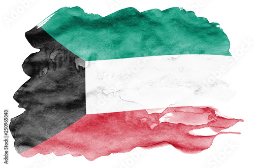 Kuwait flag  is depicted in liquid watercolor style isolated on white background photo