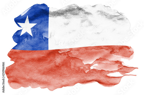 Chile flag  is depicted in liquid watercolor style isolated on white background photo