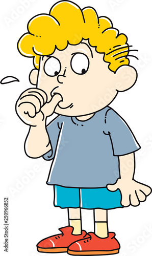 Cute boy sucking his thumb - Vector