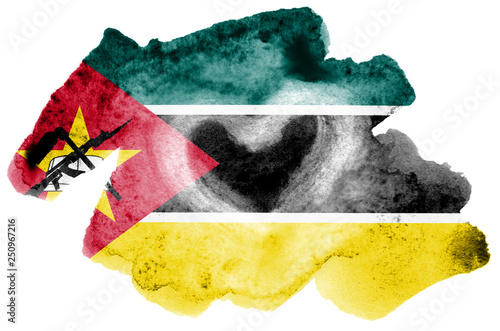 Mozambique flag  is depicted in liquid watercolor style isolated on white background photo