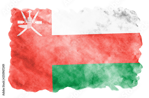 Oman flag  is depicted in liquid watercolor style isolated on white background photo