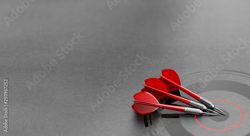Three darts and business target background and copyspace on the left. Marketing and advertising concept. photo