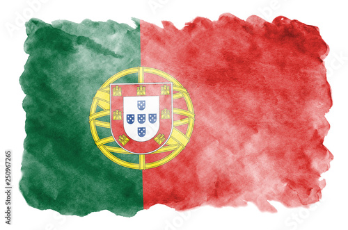 Portugal flag  is depicted in liquid watercolor style isolated on white background