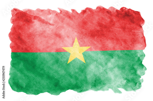 Burkina Faso flag  is depicted in liquid watercolor style isolated on white background photo