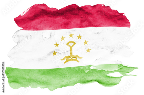 Tajikistan flag  is depicted in liquid watercolor style isolated on white background photo