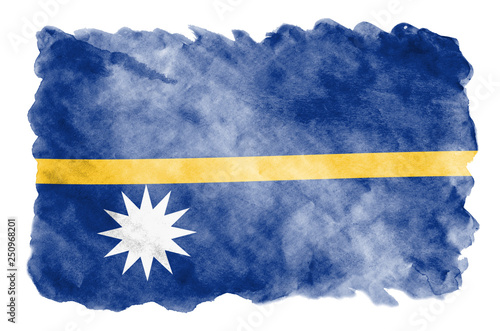 Nauru flag  is depicted in liquid watercolor style isolated on white background photo