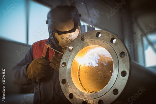 Flat welding flange to the pipe steel photo