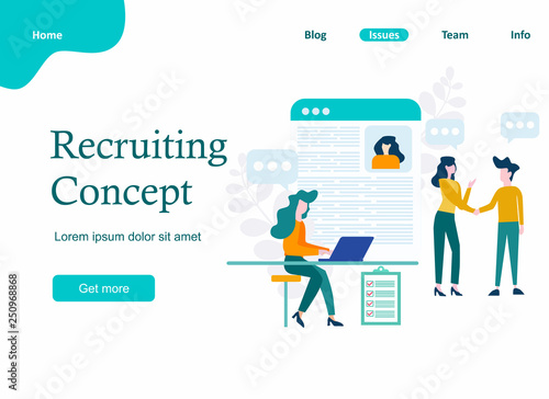 Modern flat web page design template of Recruiting decorated people character for website and mobile website development. Flat landing page template. Vector illustration. - Vector