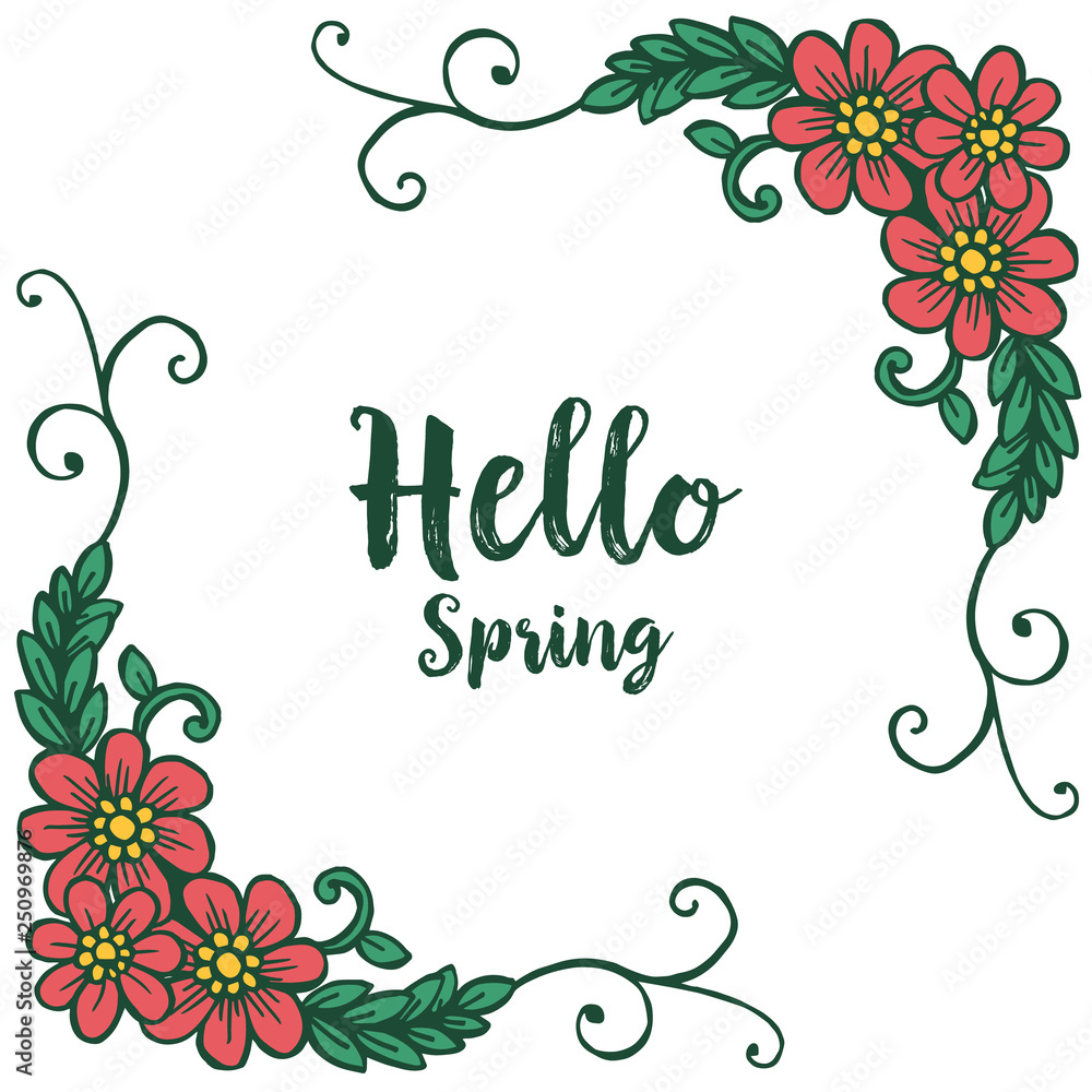 Vector illustration greeting card hello spring with various forms of flower frames hand drawn