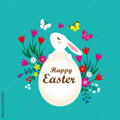 Cute easter bunny & beautiful flowers