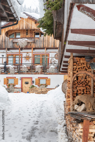 Snow magic. Walk in the ancient village of Sappada. Friuli photo