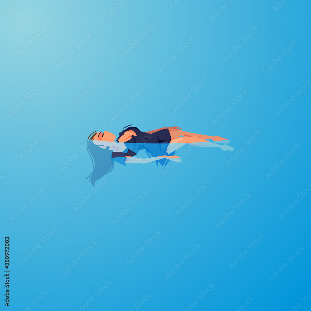 Fototapeta premium swimming backstroke girl in water. dead or sleep - vector illustartion