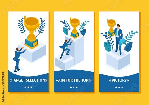 Isometric Build a career, Businessman Succeed