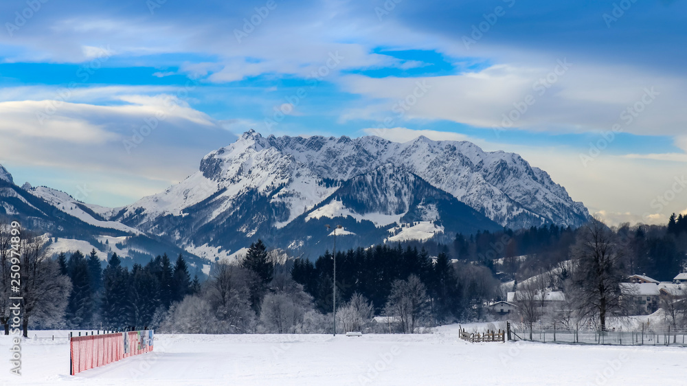winter sport paradise in bavaria with Kaisergebirge Background