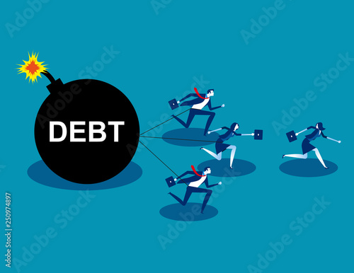 Business team run away from debt. Concept business vector, Bomb, Loan, Teamwork.