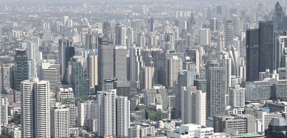 Panoramic view of skyscrapers in Bangkok modern city buildings