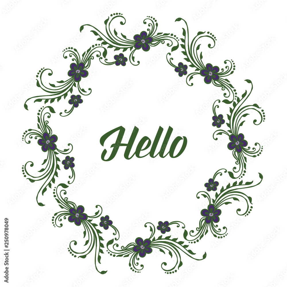 Vector illustration circular green leaf floral frame style for lettering hello hand drawn Vector illustration circular green leaf floral frame style for lettering hello hand drawn