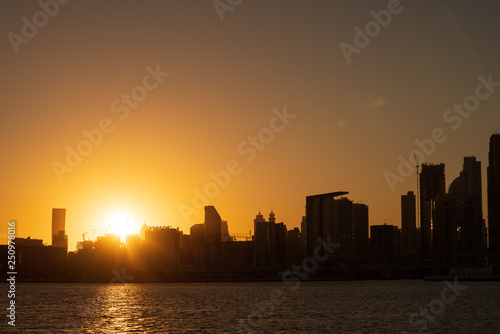 Silhouette of Dubai cityscape at Magic Hour