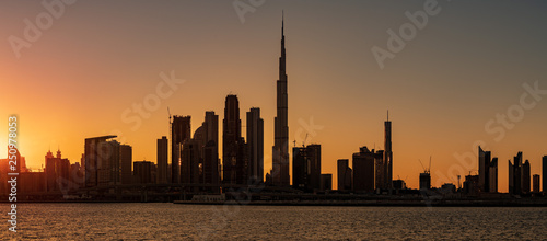 Silhouette of Dubai cityscape at Magic Hour