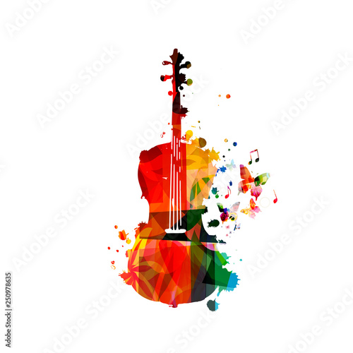 Colorful violoncello with music notes isolated vector illustration design. Music background. Music instrument poster with music notes, festival poster, live concert events, party flyer
