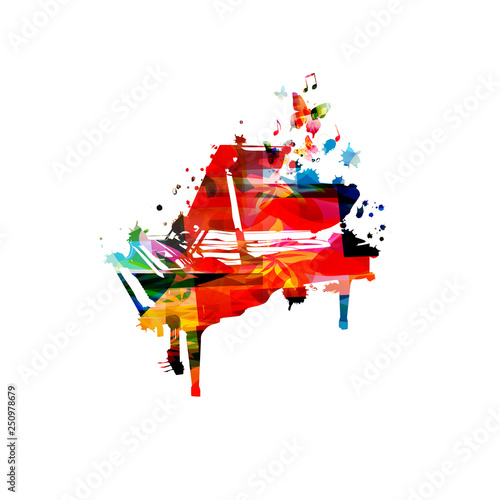 Colorful piano with music notes isolated vector illustration design. Music background. Music instrument poster with music notes, festival poster, live concert events, party flyer
