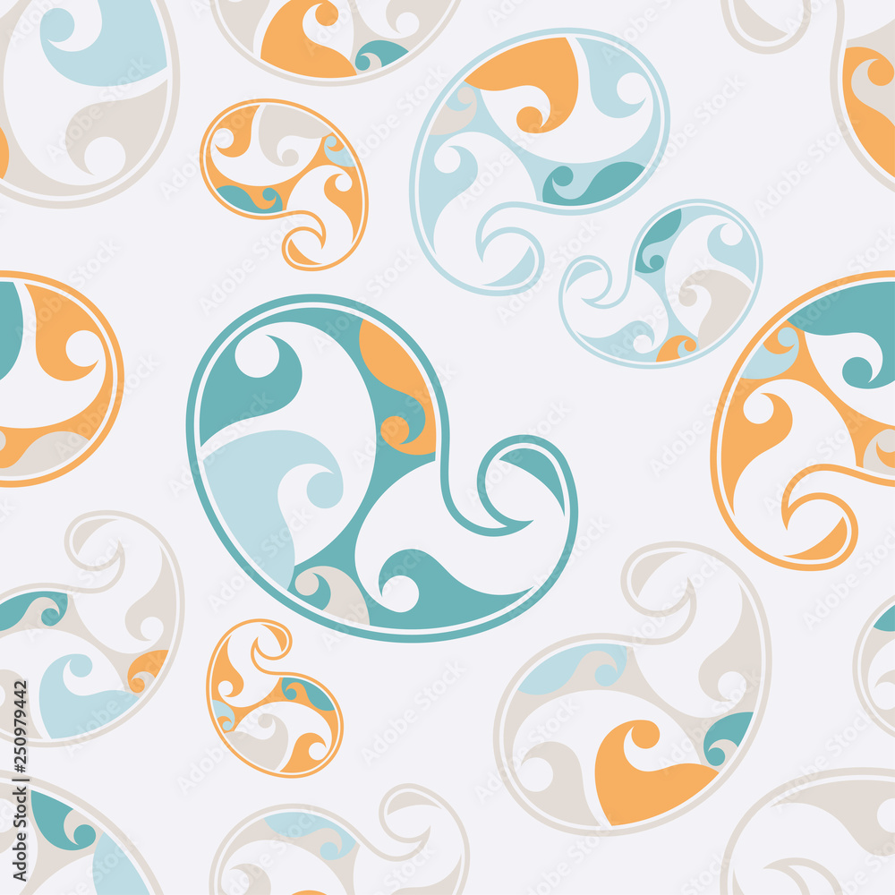 Paisley ornament. Buta. Ethnic boho seamless pattern. Folk motif. Can be used for wallpaper, textile, invitation card, wrapping, web page background.
