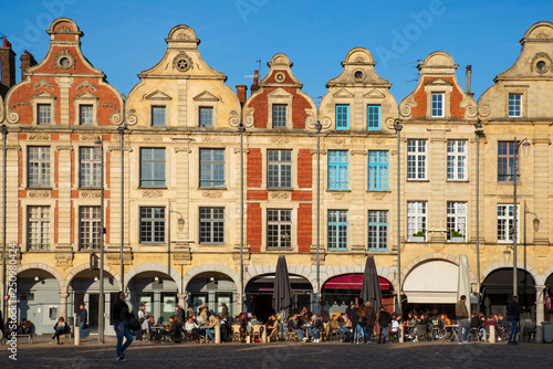 Billede på lærred Facades of typical Flemish medieval houses in a square of Arras in France