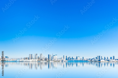 Schilderij op canvas panoramic city skyline of tokyo bay in odaiba, Japan