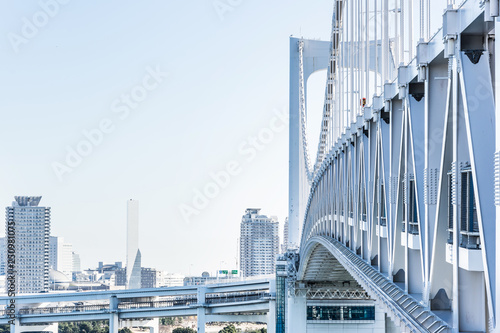 city skyline of tokyo bay, rainbow bridge in odaiba, Japan