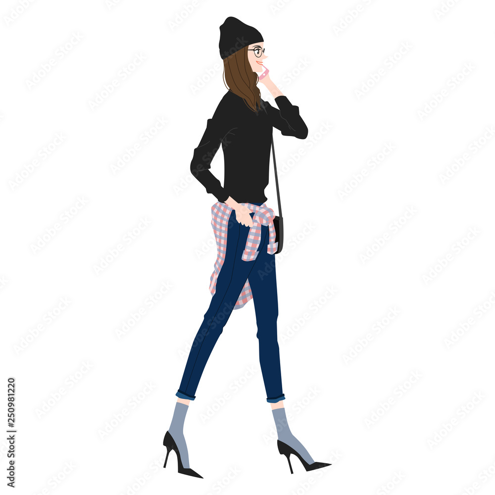 若い女性のイラスト スマホで電話しながら歩いている様子 Stock Vector Adobe Stock 若い女性のイラスト スマホで電話しながら歩いている様子 Stock Vector Adobe Stock