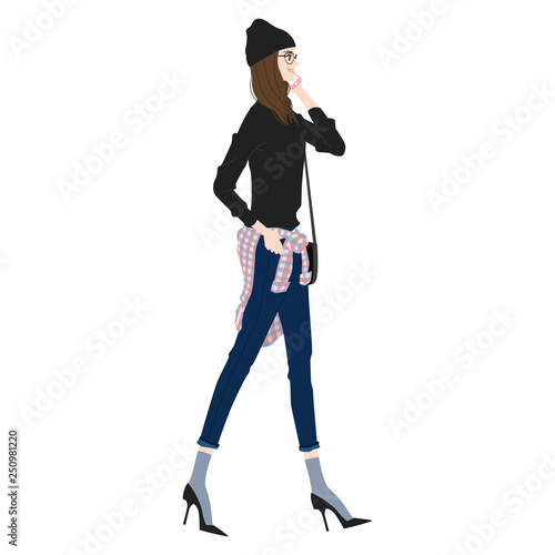 若い女性のイラスト スマホで電話しながら歩いている様子 Stock Vector Adobe Stock