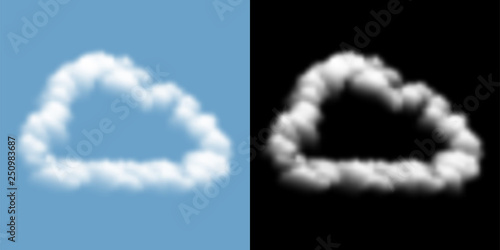 Cloud sign and symbol Cloud or smoke pattern, Internet technology concept design illustration isolated float on blue sky background, with opacity mask, vector eps 10