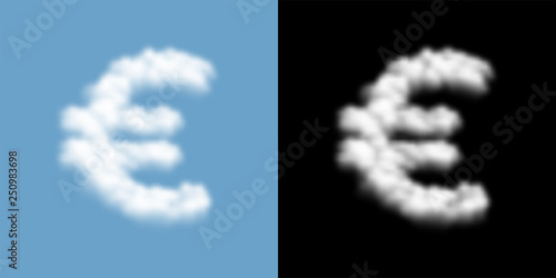 Currency EUR (European Euro) sign and symbol Cloud or smoke pattern, Business finance concept illustration isolated float on blue sky background with opacity mask, vector eps 10