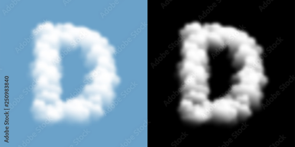 Alphabet uppercase set letter D, Cloud or smoke pattern, illustration isolated float on blue sky background, with opacity mask, vector eps 10 Alphabet uppercase set letter D, Cloud or smoke pattern, illustration isolated float on blue sky background, with opacity mask, vector eps 10