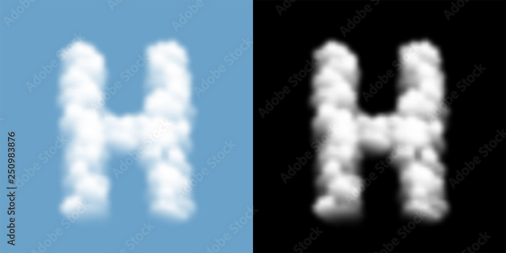 Alphabet uppercase set letter H, Cloud or smoke pattern, illustration isolated float on blue sky background, with opacity mask, vector eps 10 Alphabet uppercase set letter H, Cloud or smoke pattern, illustration isolated float on blue sky background, with opacity mask, vector eps 10
