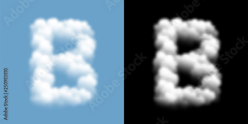 Alphabet uppercase set letter B, Cloud or smoke pattern, illustration isolated float on blue sky background, with opacity mask, vector eps 10
