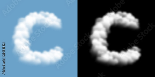 Alphabet uppercase set letter C, Cloud or smoke pattern, illustration isolated float on blue sky background, with opacity mask, vector eps 10