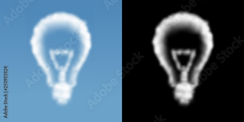 Light bulb incandescent shape Cloud or smoke pattern, Creative idea concept design illustration isolated float on blue sky background with opacity mask, vector eps 10