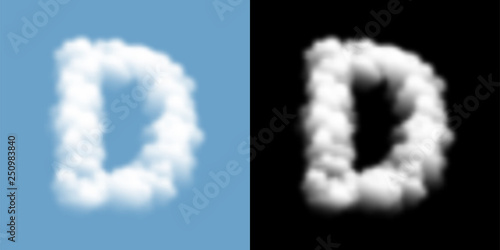 Alphabet uppercase set letter D, Cloud or smoke pattern, illustration isolated float on blue sky background, with opacity mask, vector eps 10