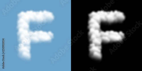 Alphabet uppercase set letter F, Cloud or smoke pattern, illustration isolated float on blue sky background, with opacity mask, vector eps 10