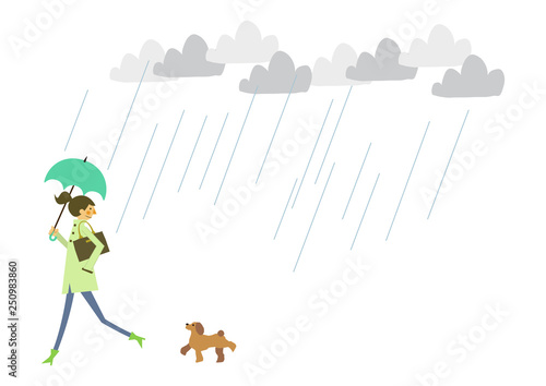 レインコートを着た人物。 梅雨のシーズンのクリップアート。 傘をさす男女。 雨のイメージ。 天気のイラスト。