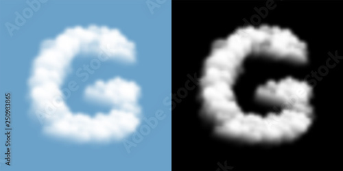 Alphabet uppercase set letter G, Cloud or smoke pattern, illustration isolated float on blue sky background, with opacity mask, vector eps 10