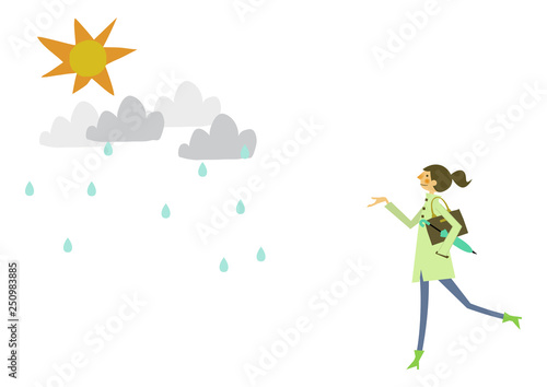 レインコートを着た人物。 梅雨のシーズンのクリップアート。 傘をさす男女。 雨のイメージ。 天気のイラスト。