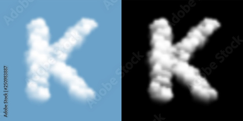 Alphabet uppercase set letter K, Cloud or smoke pattern, illustration isolated float on blue sky background, with opacity mask, vector eps 10