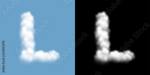 Alphabet uppercase set letter L, Cloud or smoke pattern, illustration isolated float on blue sky background, with opacity mask, vector eps 10