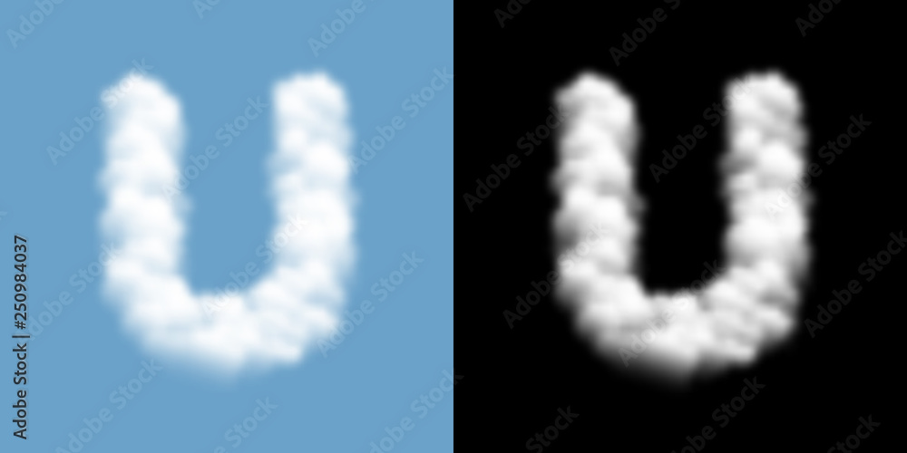 Alphabet uppercase set letter U, Cloud or smoke pattern, illustration isolated float on blue sky background, with opacity mask, vector eps 10 Alphabet uppercase set letter U, Cloud or smoke pattern, illustration isolated float on blue sky background, with opacity mask, vector eps 10