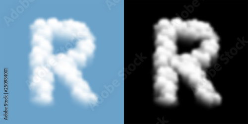 Alphabet uppercase set letter R, Cloud or smoke pattern, illustration isolated float on blue sky background, with opacity mask, vector eps 10